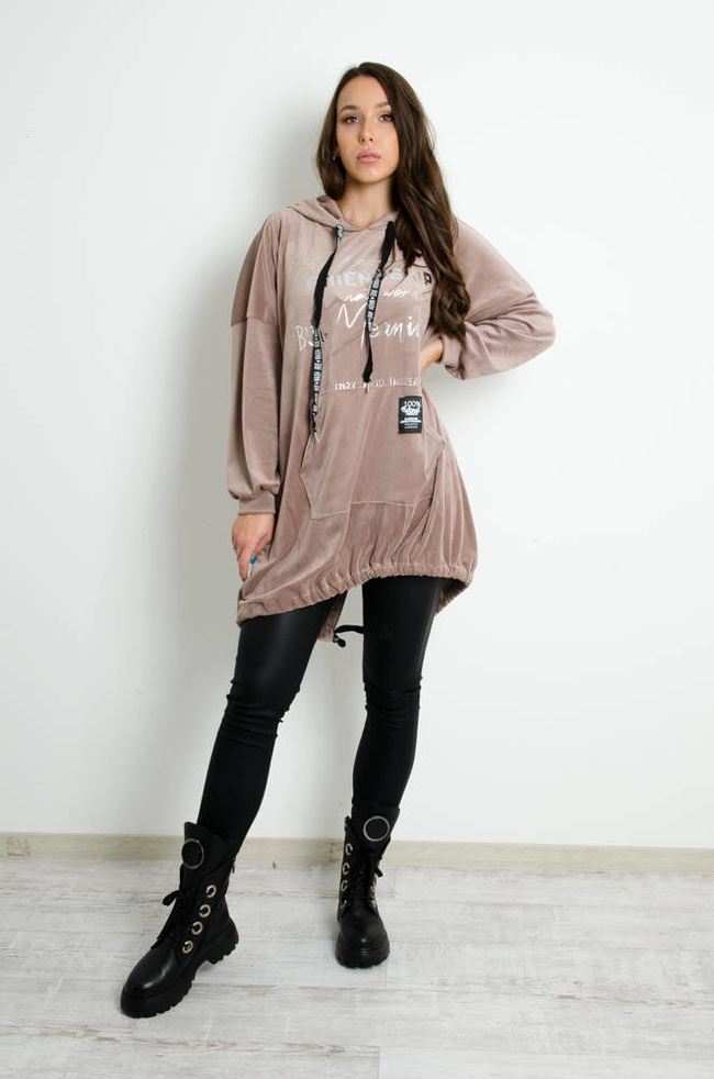 BRĄZOWA ASYMETRYCZNA TUNIKA Z NAPISEM