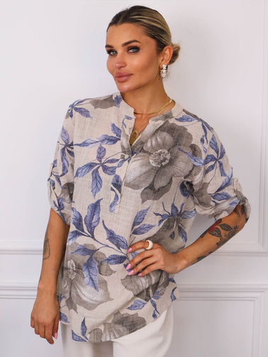 KOSZULA WZORZYSTA Z LNEM- BEŻOWA