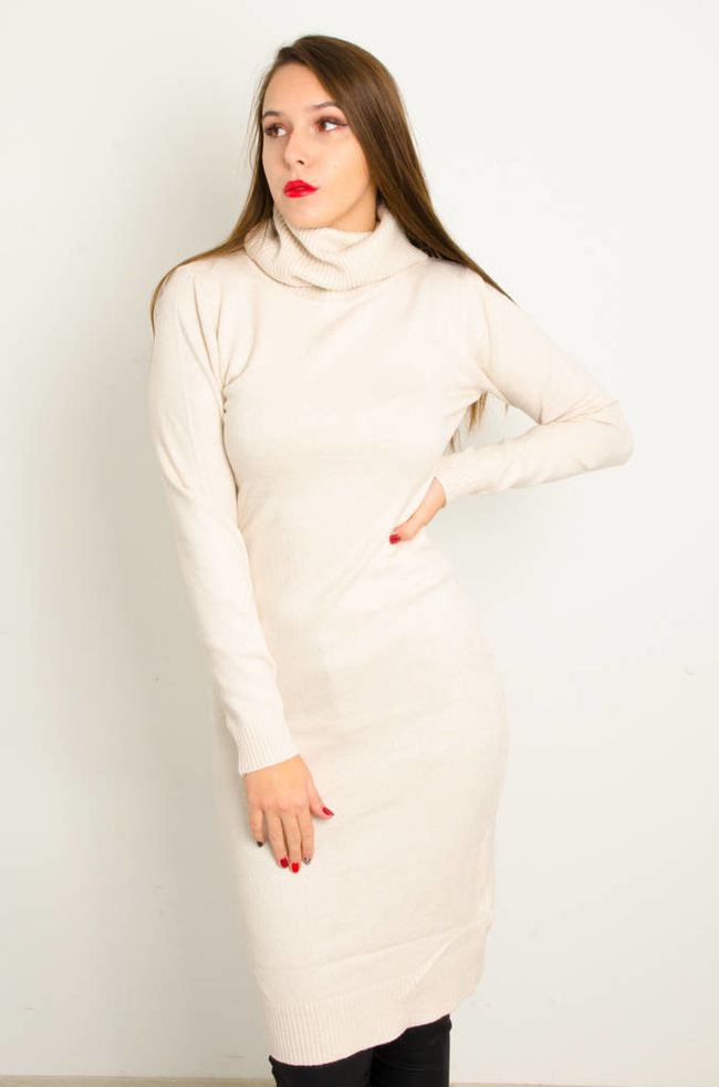 SUKIENKA MIDI SWETERKOWA Z GOLFEM- BEŻOWA