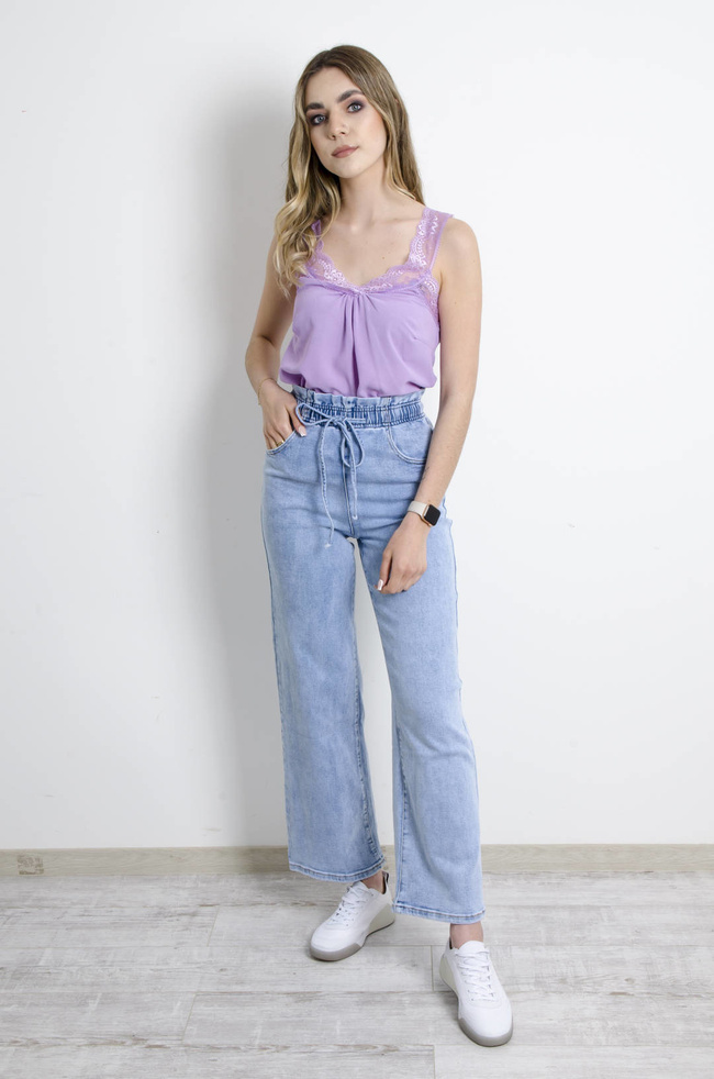 BIELIŹNIANY TOP Z KORONKĄ - FIOLETOWY