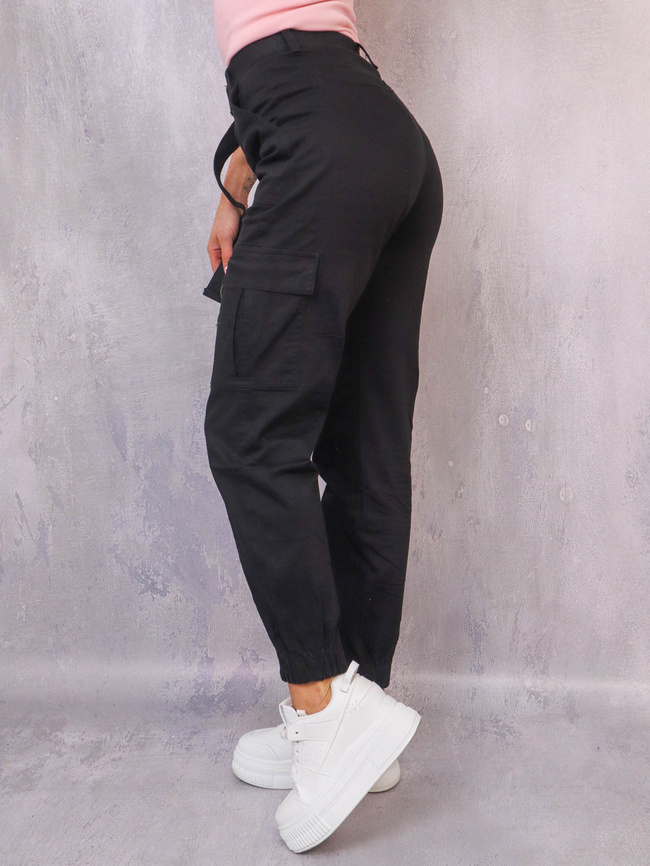 SPODNIE BOJÓWKI CARGO + PASEK- CZARNE 