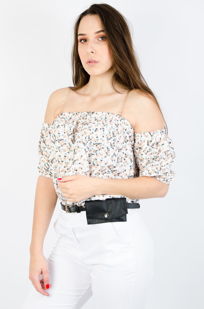 BIAŁA BLUZKA HISZPANKA W DROBNE KWIATY