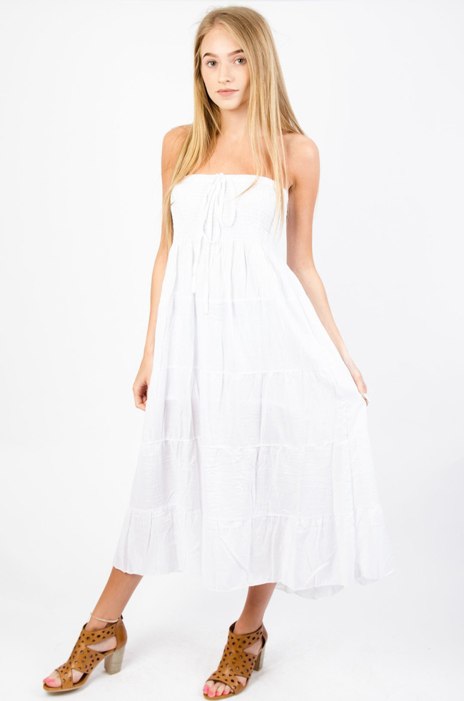 BIAŁA ZWIEWNA SUKIENKA Z WIĄZANIEM