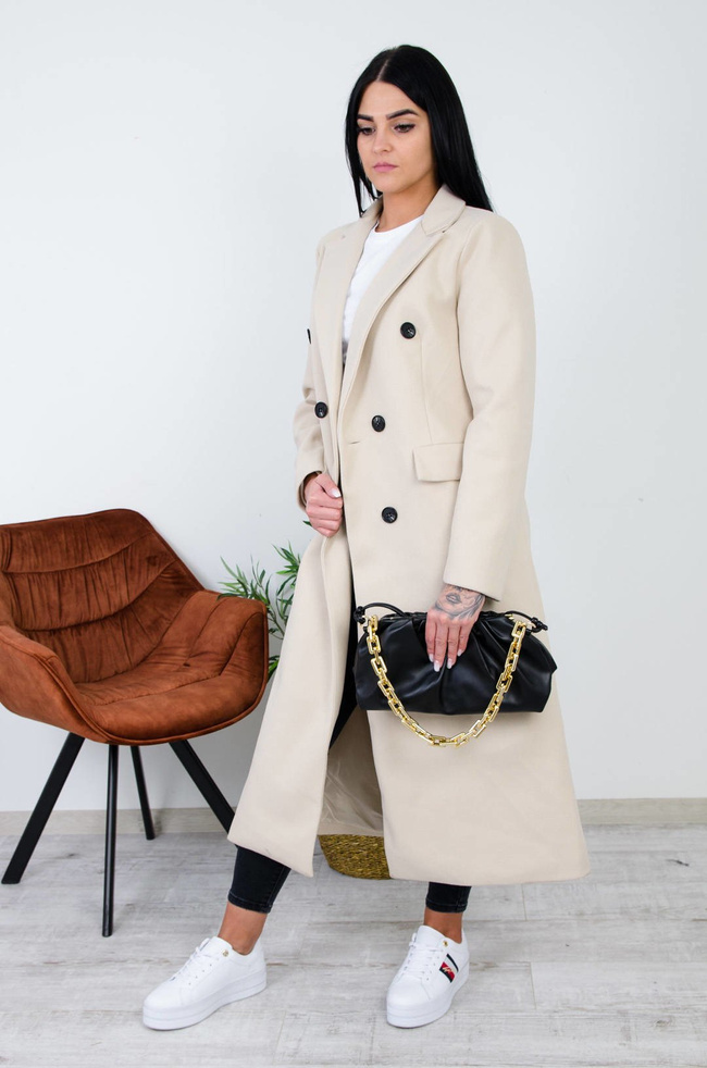 BEŻOWY DŁUGI PŁASZCZ