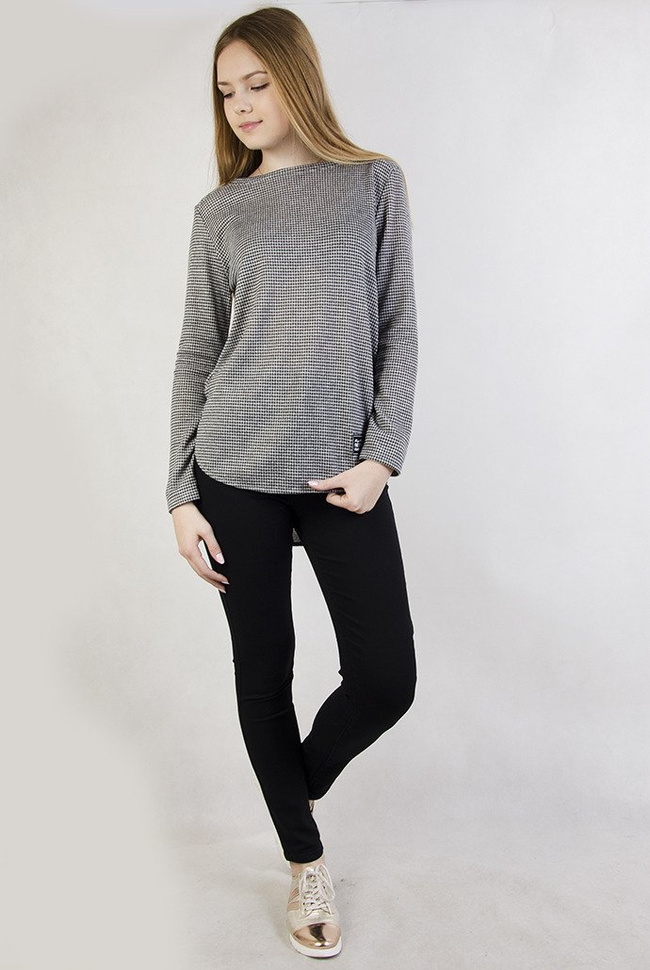 Asymetryczna bluzka w szaro-czarne wzorki