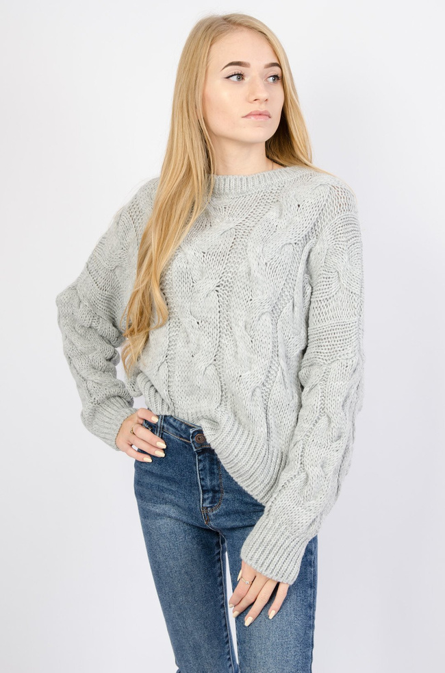 SZARY SWETER W WARKOCZ