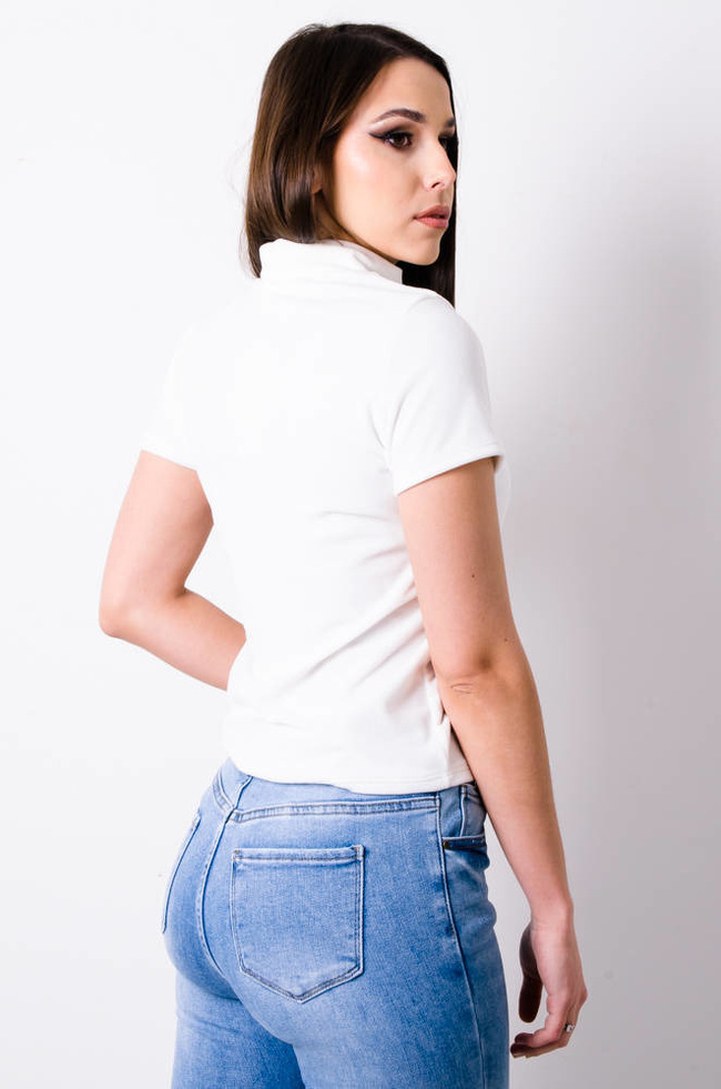 BLUZKA WELUROWA Z CEKINAMI - BIAŁA