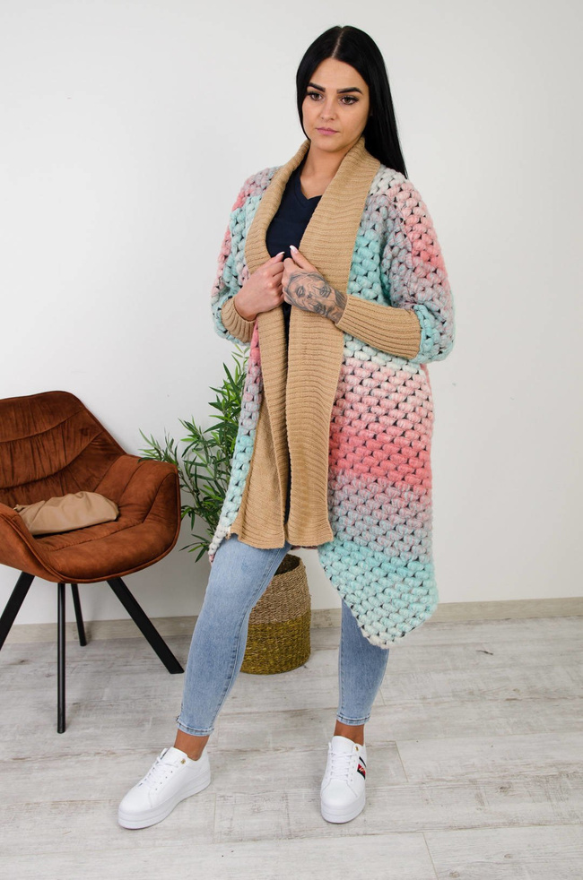 WIOSENNA NARZUTKA MULTICOLOR Z BRĄZOWYM ŚCIĄGACZEM-ZIELONA