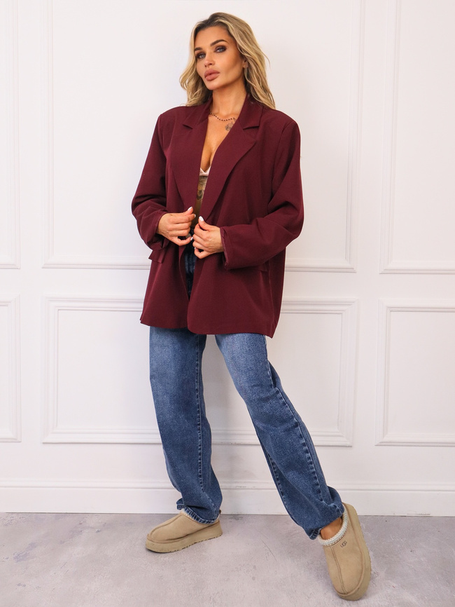 MARYNARKA OVERSIZE ZAPINANA NA GUZIKI- BORDOWA