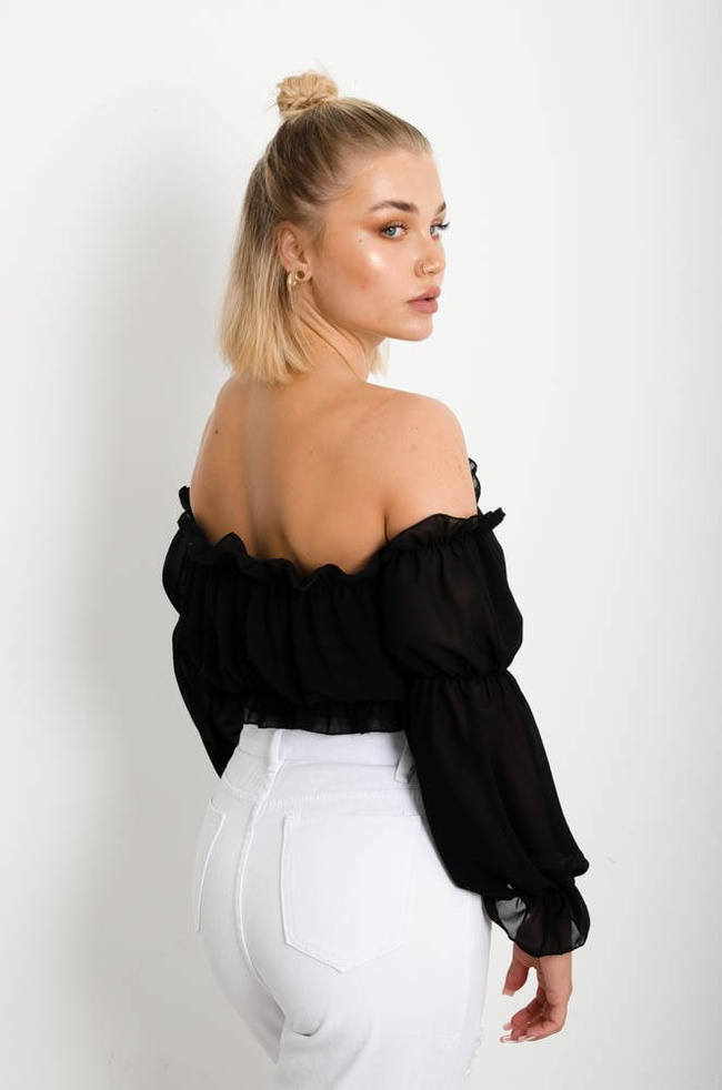 CZARNY KRÓTKI TOP - HISZPANKA