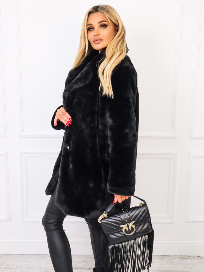 CZARNY FUTRZANY PŁASZCZ 