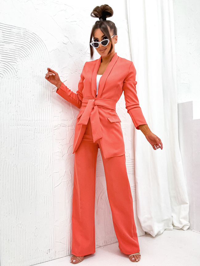 ELEGANCKI GARNITUR Z WIĄZANIEM W PASIE- POMARAŃCZOWY