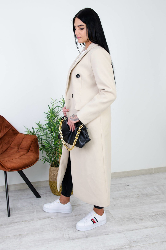 BEŻOWY DŁUGI PŁASZCZ