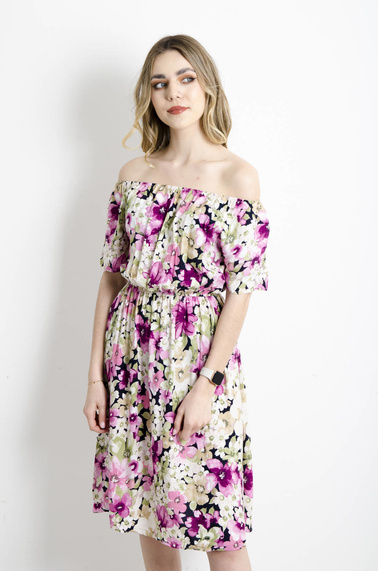 SUKIENKA HISZPANKA W KWIATOWY WZÓR- GRANATOWA