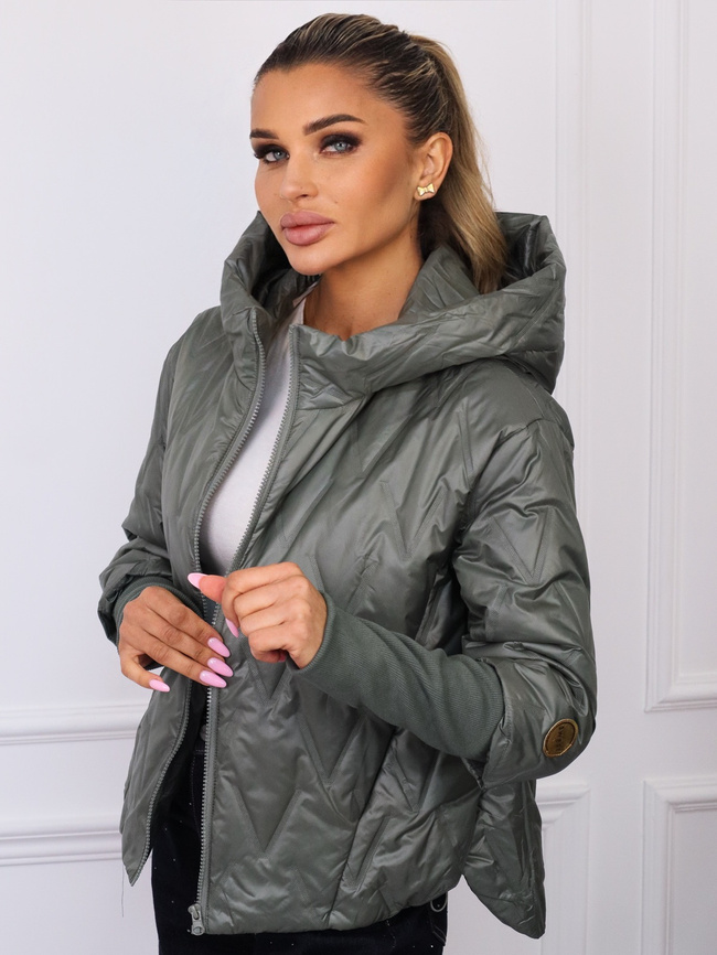 ASYMETRYCZNA KURTKA PIKOWANA ZE ŚCIAGACZAMI NA RĘKAWACH- KHAKI