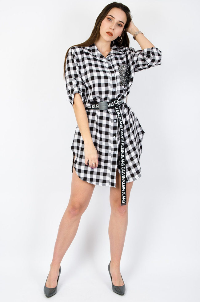 SUKIENKA KOSZULOWA W KRATĘ  