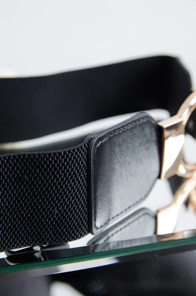 CZARNY PASEK NA GUMIE-ZŁOTA KLAMRA