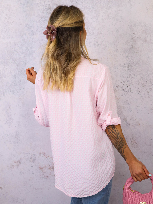 BLUZKA KOSZULOWA W KRATKĘ- RÓŻOWA