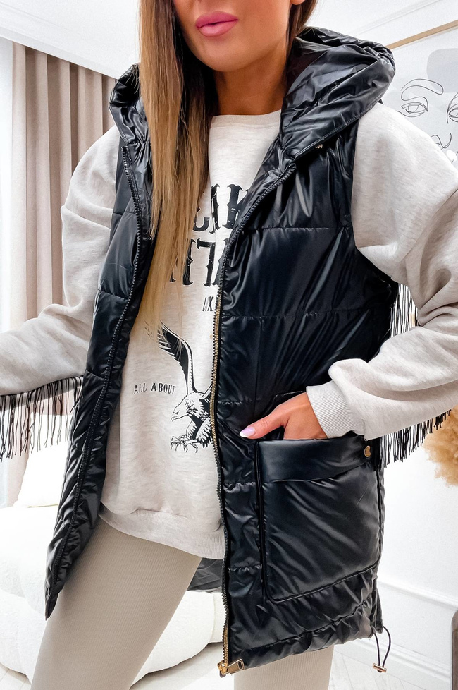 KAMIZELKA ASYMETRYCZNA ZE ZŁOTYMI DODATKAMI- CZARNA