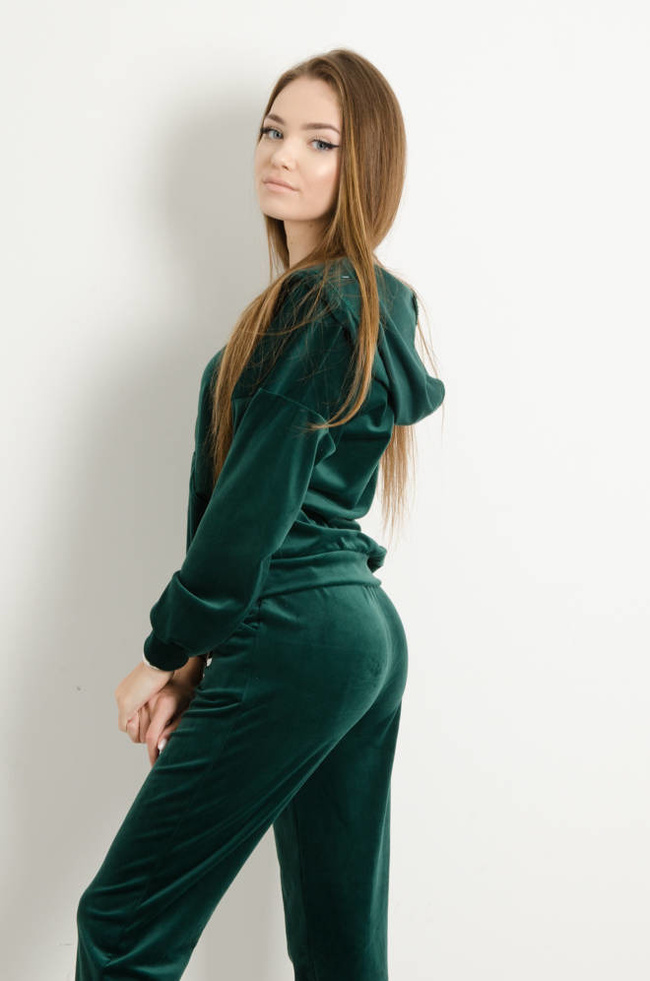 WELUROWY KOMPLET DRESOWY ROZPINANY Z KAPTUREM- ZIELONY