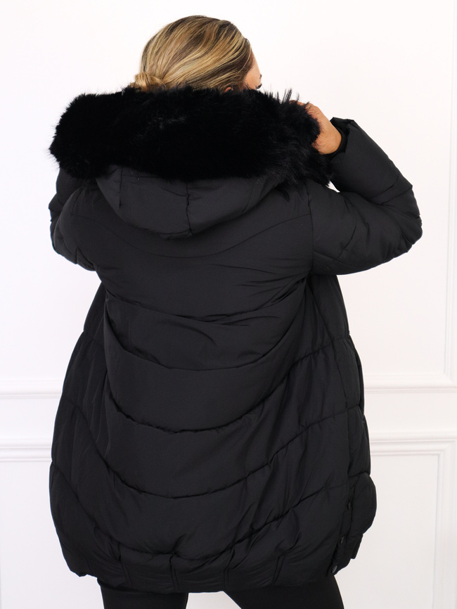 KURTKA PIKOWANA ZAPINANA NA ZAMEK I ZATRZASKI- CZARNA