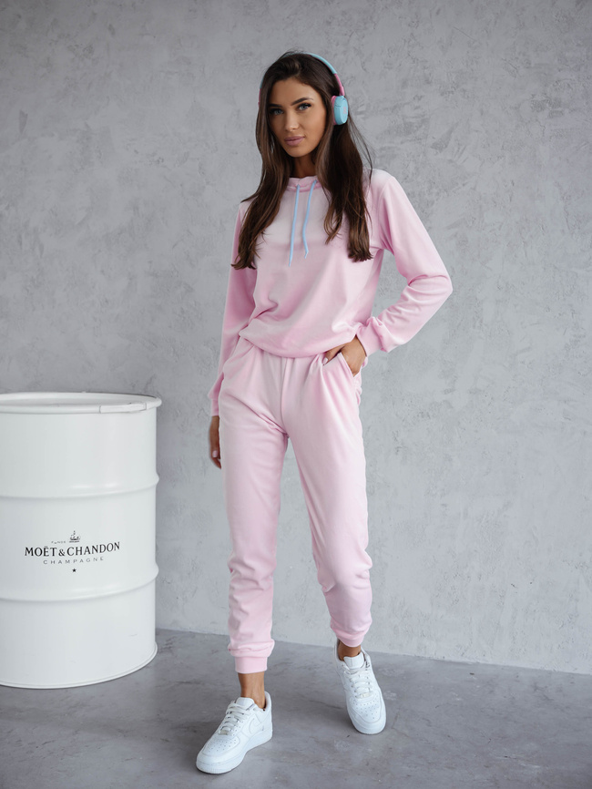 KOMPLET DRESOWY WELUROWY Z KONTRASTOWYMI SZNURKAMI- RÓŻOWY