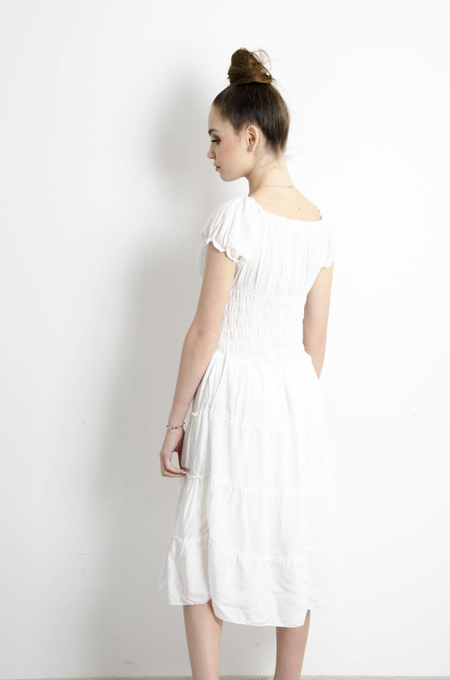 SUKIENKA HISZPANKA MIDI Z GUMĄ W PASIE- BIAŁA