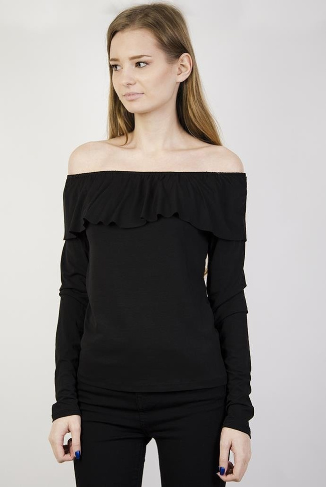 Czarna bluzka z hiszpańskim dekoltem