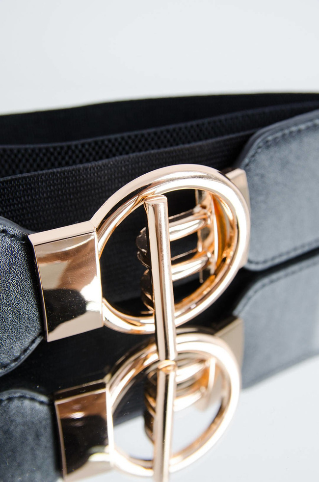 CZARNY PASEK NA GUMIE-ZŁOTA KLAMRA