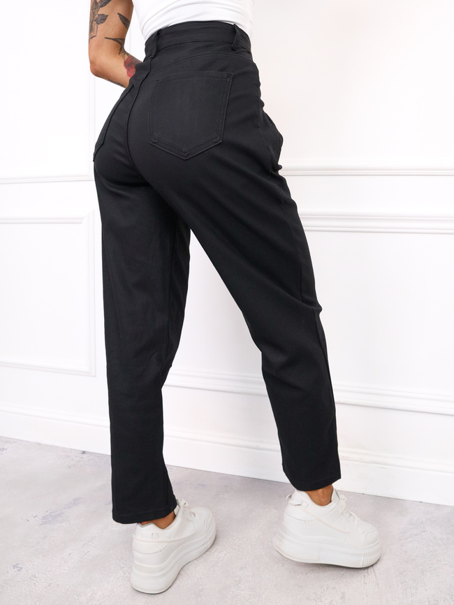 SPODNIE WOSKOWANE MOM FIT Z OZDOBNYMI PRZESZYCIAMI-CZARNE