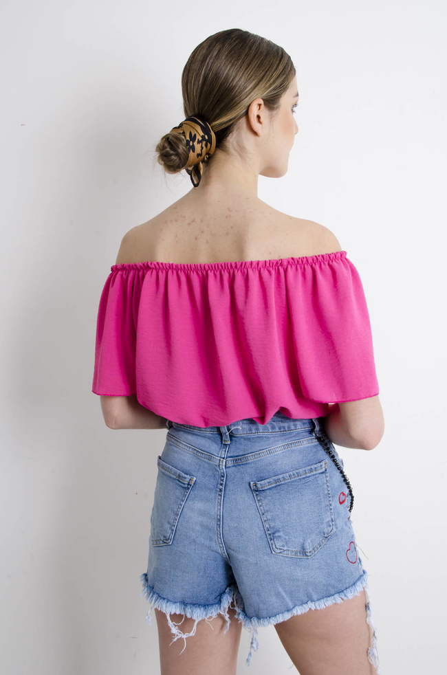 BLUZKA HISZPANKA Z WIĄZANIEM - CIEMNO-RÓŻOWA