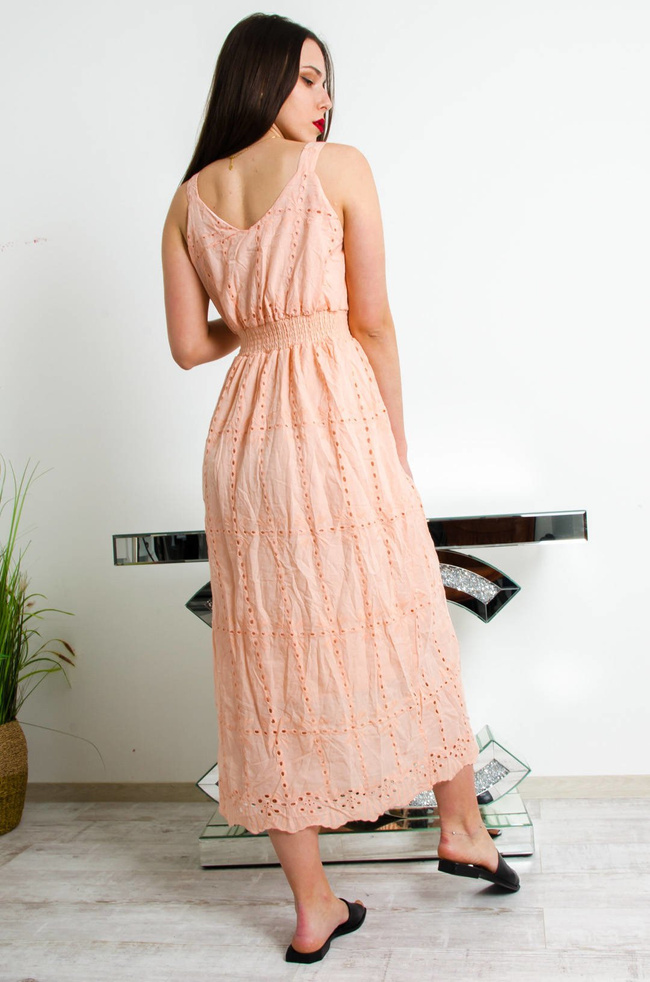 DŁUGA AŻUROWA SUKIENKA BOHO - RÓŻOWA