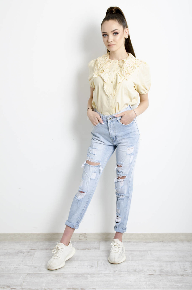 BLUZKA KOSZULOWA Z AŻUROWYM KOŁNIERZEM 