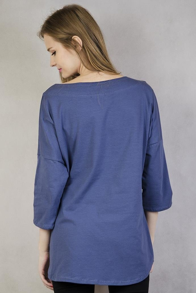 Asymetryczna bluzka z srebrnym sercem i perełkami, niebieska