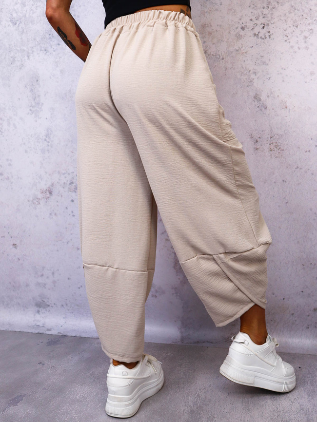 SPODNIE MATERIAŁOWE O LUŹNYM KROJU- BEŻOWE