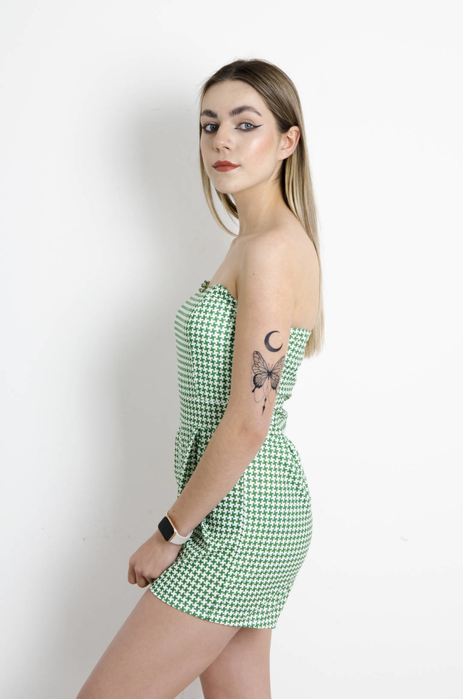 KOMBINEZON GORSETOWY  W PEPITKĘ- ZIELONY