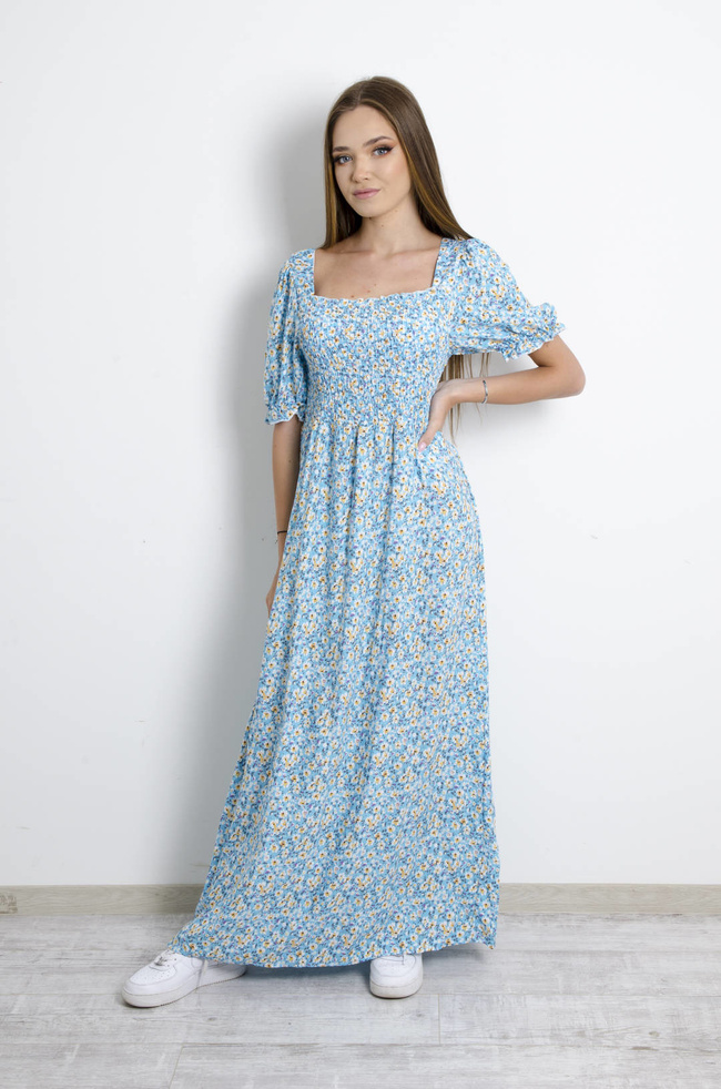 SUKIENKA MAXI W KWIATY - NIEBIESKA
