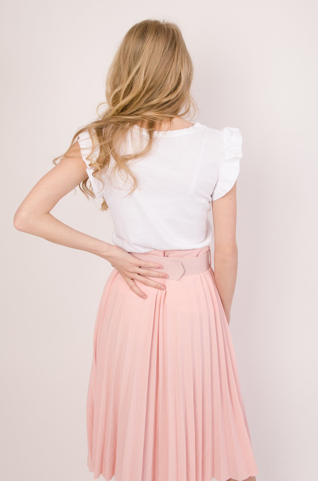 Biała ażurowa bluzka z falbanką przy rękawie