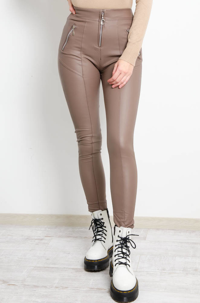 WOSKOWANE LEGGINSY Z PRZESZYCIAMI- WYSOKI STAN- MOKKA