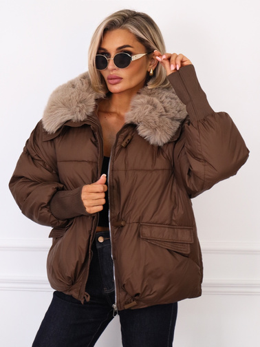 KURTKA ZIMOWA Z ODPINANYM FUTERKIEM- CZEKOLADOWA