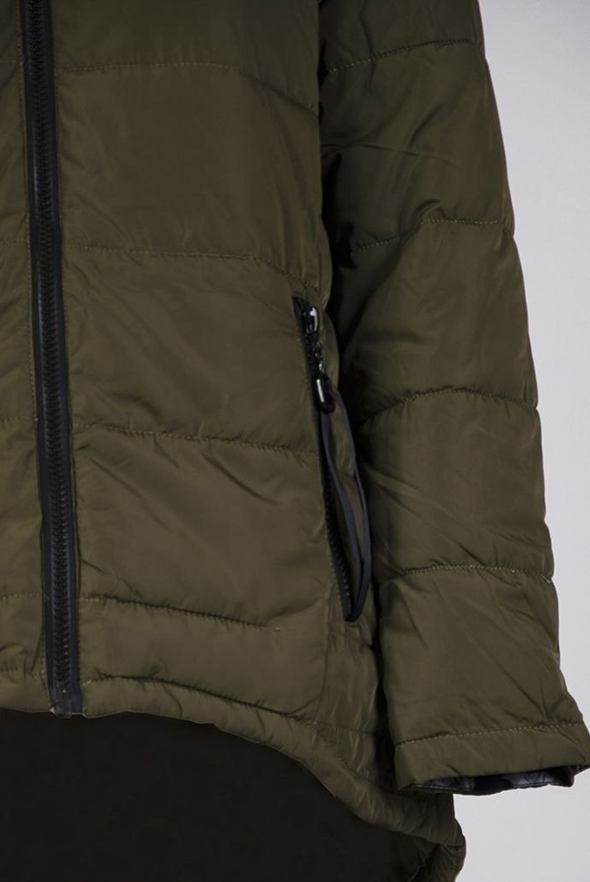 Pikowana, asymetryczna kurtka khaki (DUŻE ROZMIARY!)