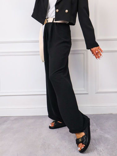 SPODNIE Z SZEROKIMI NOGAWKAMI+ PASEK- CZARNE