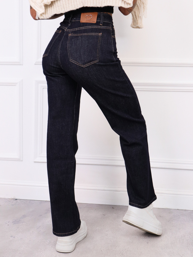 SPODNIE JEANSOWE WIDE Z WYSOKIM STANEM-GRANATOWE