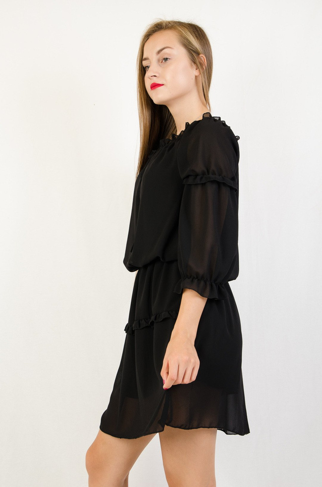 Czarna sukienka hiszpanka z wiązaniem przy dekolcie