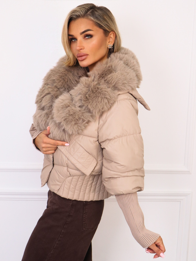 KURTKA KRÓTKA Z ODPINANYM FUTERKIEM- BEŻOWA