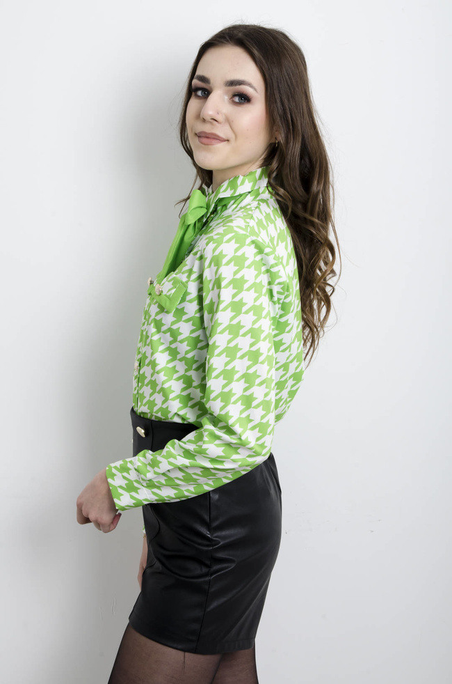 KOSZULA W PEPITKĘ Z WIĄZANIEM- ZIELONA