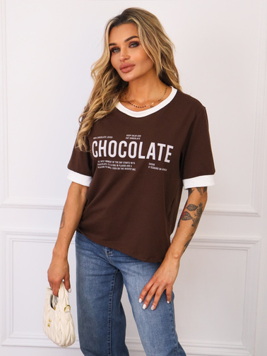 BLUZKA BAWEŁNIANA Z NAPISEM CHOCOLATE- BRĄZOWA