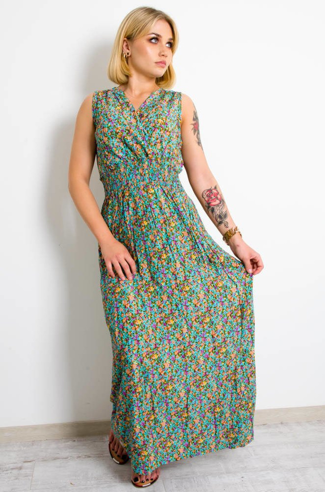 JASNO NIEBIESKA SUKIENKA MAXI W KWIATY-KOPERTOWY DEKOLT