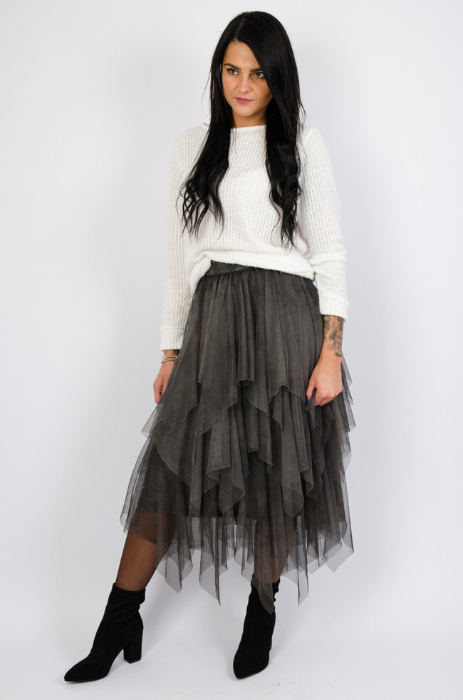 SZARA SPÓDNICA Z TIULU 