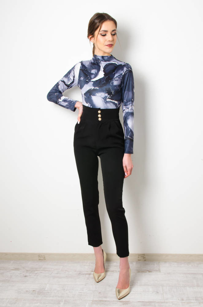 SPODNIE MATERIAŁOWE ZE ZŁOTYMI GUZIKAMI- CZARNE